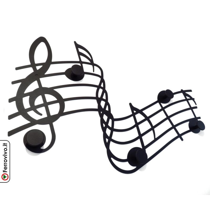 Set 3 Appendini A Parete A Forma Di Note Musicali - Nero, Design Artistico, Made In Italy