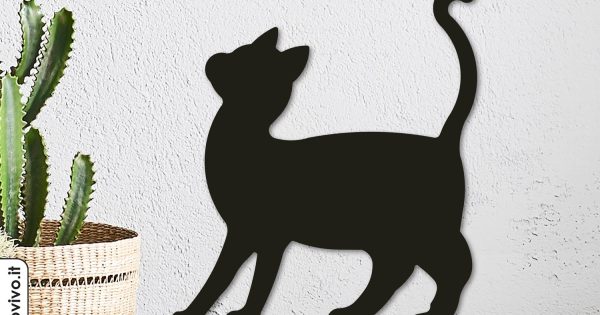 Set 3 Decorazioni Parete Gatto Nero In Legno - Sagome Artistiche, Adesivi Inclusi, Per Parete E Porte
